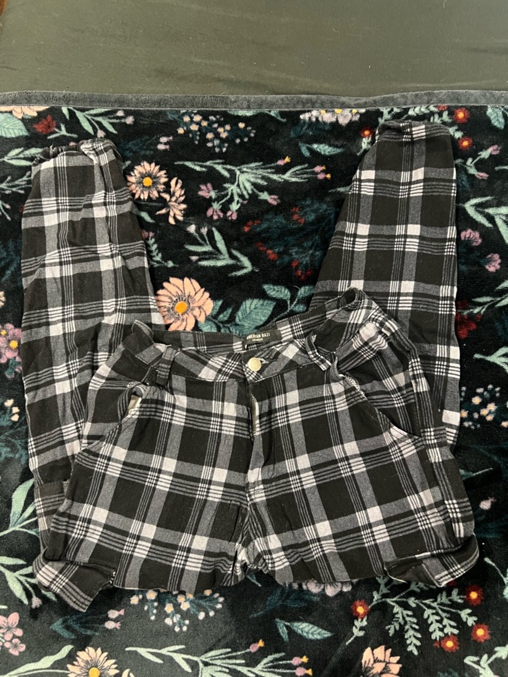 Black & Gray Plaid Cargo Pants